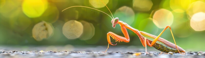 Vibrant mantis on a blurred bokeh background.