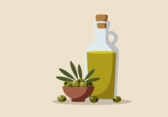 Celebrate National Olive Day! A vibrant illustration showcases a bottle of olive oil and olives against a neutral background. Perfect for food, lifestyle, and culinary themes.