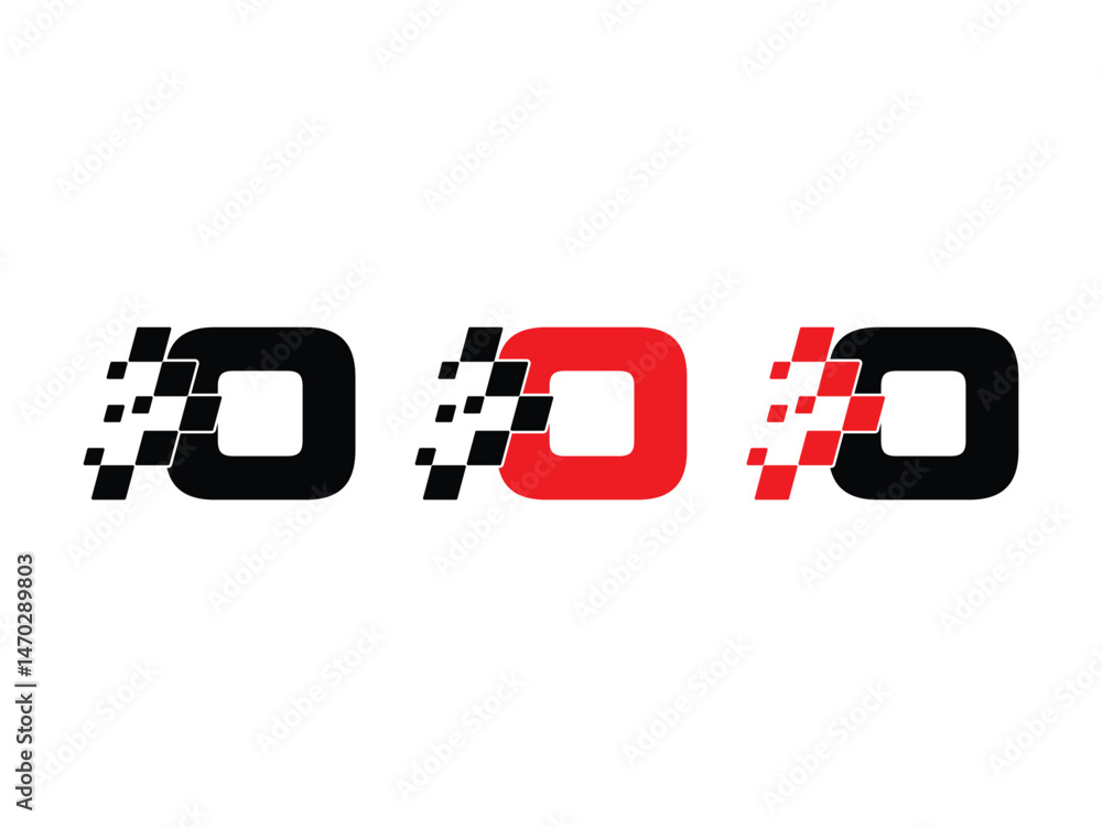 Poster number 0 logo with racing flag symbol icon design vector isolated transparent background