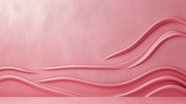 Close-up of pink wallpaper with a wavy design on the bottom half of the wall.