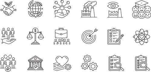 CSR Corporate social responsibility and sustainability editable stroke outline icon isolated on white background flat vector illustration.