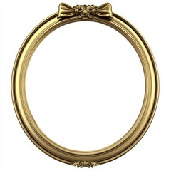 Gold Oval Frame with Bow, Isolated on White Background, Picture Frame, Decorative Frame