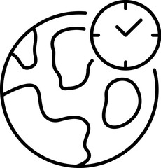 Clock by Earth or Globe Outline Linear Symbol for Graphic and Web Design, Apps, Adverts, Various Cards