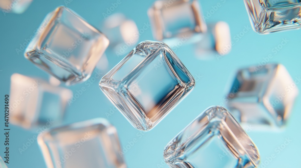 Aufkleber transparent ice cubes floating against a soft blue background showcasing a refreshing visual concept