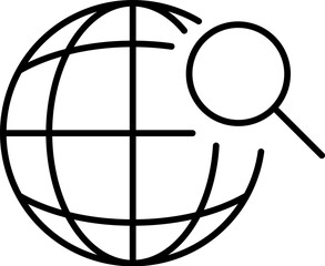 Magnifying Glass by Earth or Globe Minimalistic Thin Line Icon for Web and Graphic Design, Apps, Banners, Social Network and Cards