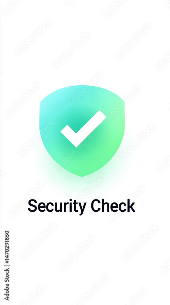 Poster gradient teal shield icon with white checkmark, signifying security and approval, suitable for websi
