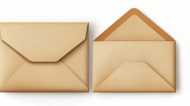 Two envelopes, one open, one closed, on a white background