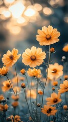 Golden flowers in soft sunlight
