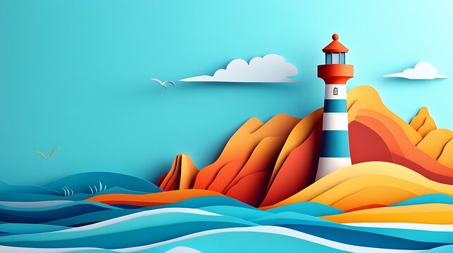 Coastal Lighthouse Paper Art. (1)