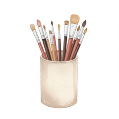 Collection of Paintbrushes in Beige Holder