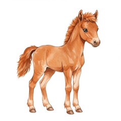 Obraz premium Brown Foal Standing on White Background