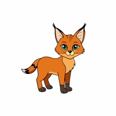 Fototapeta premium Cute cartoon caracal cat standing isolated on white background illustration