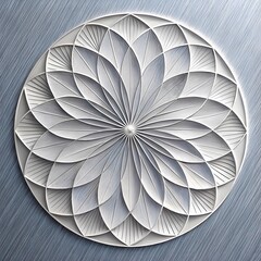 "Elegant circular paper sculpture with spiral folds and a gold geometric frame on a textured background."