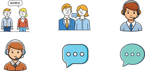 Business Communication and Customer Support Icon Set – Minimalist Symbols for Professional Communication, Support, and Digital Messaging

