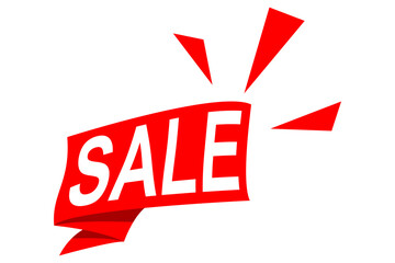 Simple SALE Banner Sticker Template with Waving or Folded Ribbon Design, Isolated on White Background, Editable and Scalable EPS File for Ads and Promotions