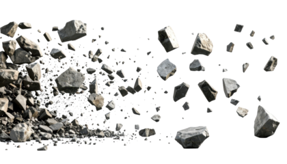 Closeup of rocks and gravel pile on white background, texture contrast in natural materials