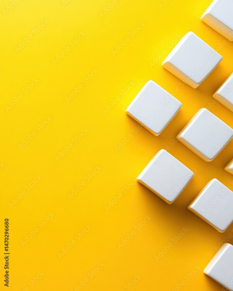 Poster white square blocks arranged diagonally on a vibrant yellow background creating pattern. the lightin