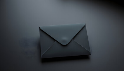 Black envelope mockup on a black table, papercraft. White tone