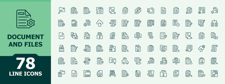 Document And Files line icon set. Minimal icons collection. Signs for web and mobile app. List icon set. Contains such icons as report, page, document, data, list and more.