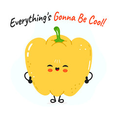 A happy cartoon Bell Pepper offers a positive message Everything s Gonna Be Cool in a joyful illustration.