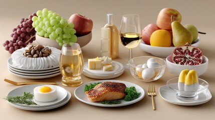 A Culinary Symphony: A captivating arrangement of fresh produce, decadent delicacies, and fine beverages sets the stage for an exquisite dining experience, promising delight in every detail.