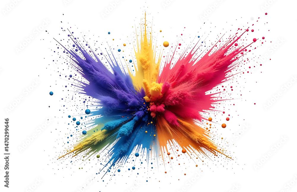 Poster burst colorful dust particles isolated white background creates abstract design
