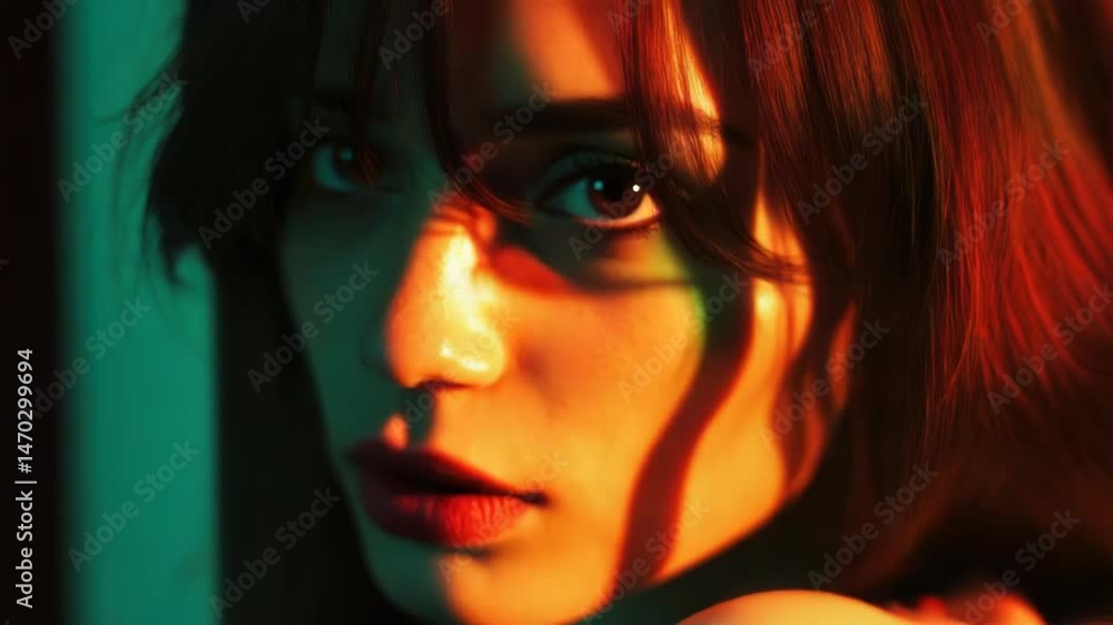 Poster a woman's face with eyes closed, ideal for use in portraits or as a background image