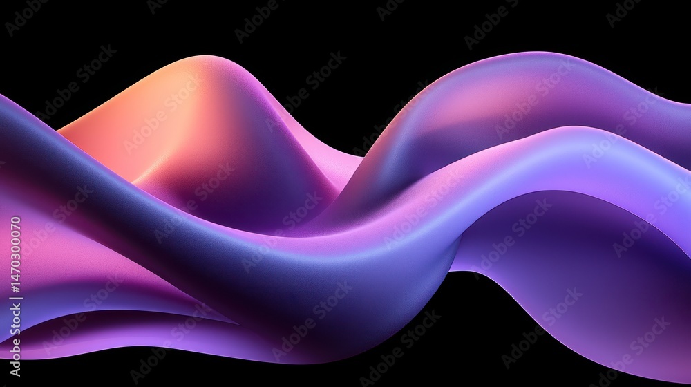 Poster Smooth wavy gradient ribbons with varied color transitions on black background