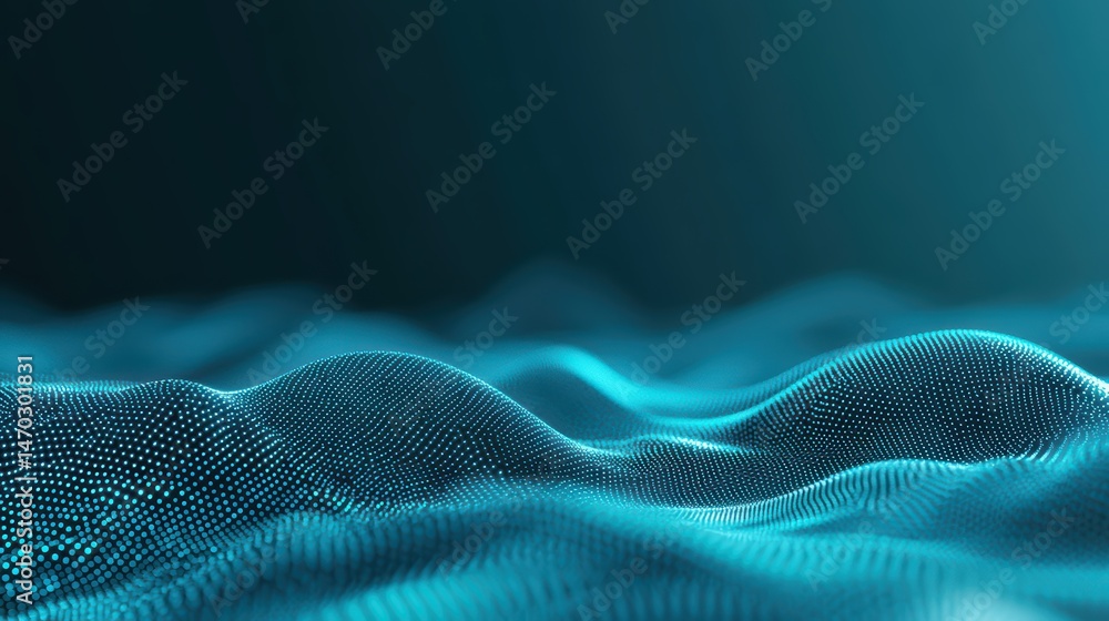 Poster abstract digital waves in turquoise color with soft motion and smooth surface texture for modern bac