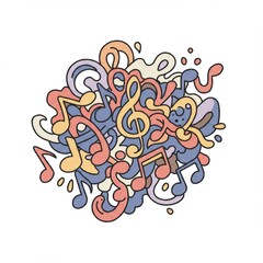 Whimsical Colorful Music Notes Doodle Illustration