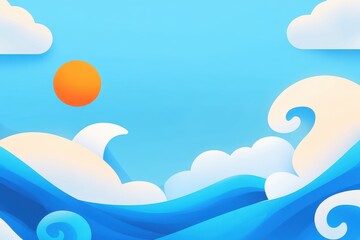 Ocean scene, waves, sun, clouds