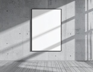 Picture Frame Mockup in Gallery with Grey Walls. Modern Interior Decor Template for Art, Poster, or Photography Display