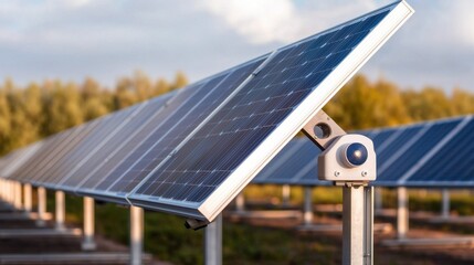 Energy Solar Tracking Concept, Close Up of Solar Trackers and Sensors Guiding Sunlight for Improved Efficiency in Renewable Energy Systems