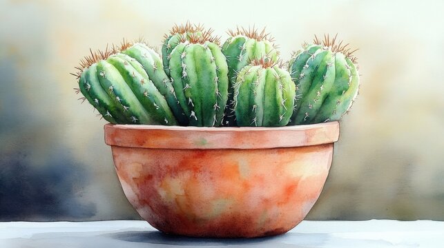 Watercolor Painting of Succulents in a Terracotta Pot Desert Plants Botanical Illustration