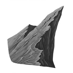 Grayscale Illustration of a Steep Cliff Staircase