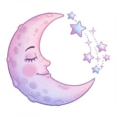 Pastel Crescent Moon with Twinkling Stars Illustration