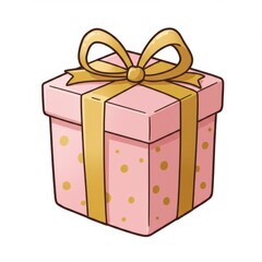 Pink Gift Box with Gold Bow and Ribbon