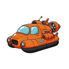 Orange Futuristic Hovercraft Cartoon Illustration