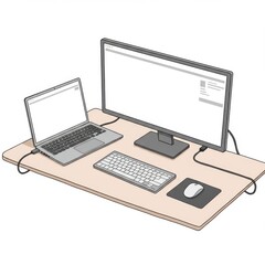 Simple Workspace Setup with Laptop and Desktop