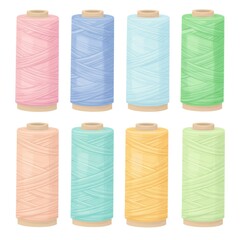 Pastel Colored Thread Spools on White Background
