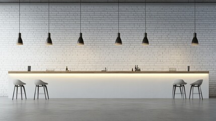 Obraz premium Contemporary white brick bar area with sleek design.