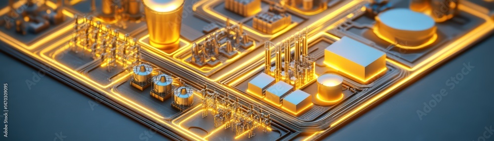 Aufkleber aerial view of high-tech circuit board with glowing elements and futuristic design
