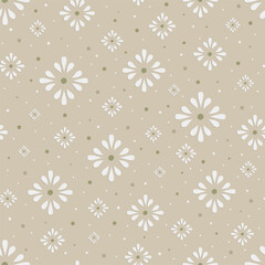 Cute seamless pattern with daisy flowers. Floral camomile background in muted colors for childrens clothing, textiles, wallpapers, kitchen, linen.