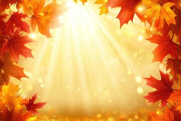 Autumnal leaves frame a radiant light background.