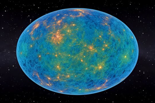 Cosmic microwave background radiation illustrative map of the universe early stage after the big bang on dark starry space