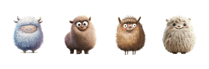 Fototapeta premium A set of fluffy alpaca with a quirky smile and thick coat, isolated against a transparent background