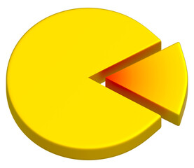 3D Golden color pie chart on isolated on transparent for business success or presentation of results - Visualization for markets and statistics - 3d illustration