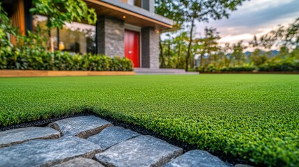 Obraz premium Modern Home Exterior with Artificial Turf