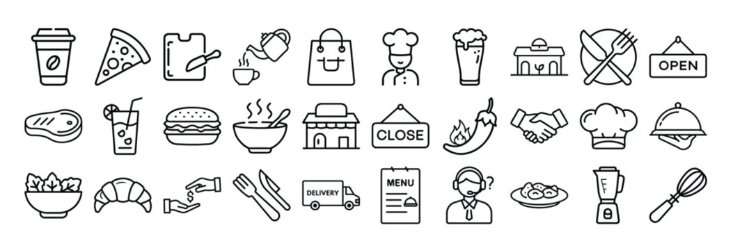 Diverse restaurantthemed icons arranged neatly