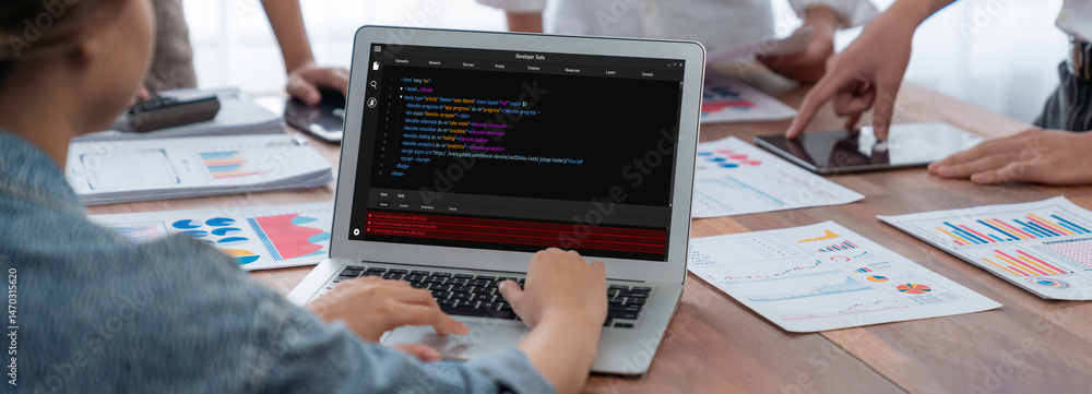 Aufkleber Software development programming on computer screen for brisk application and program coding